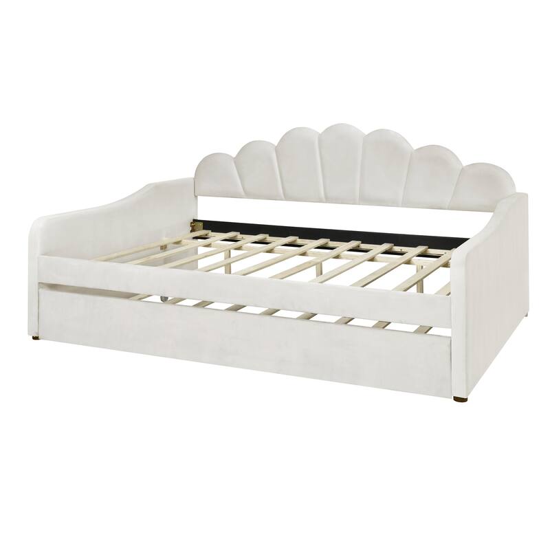 Full Size Shell-Shaped Backrest Upholstered Daybed with Optional Trundle or Drawers