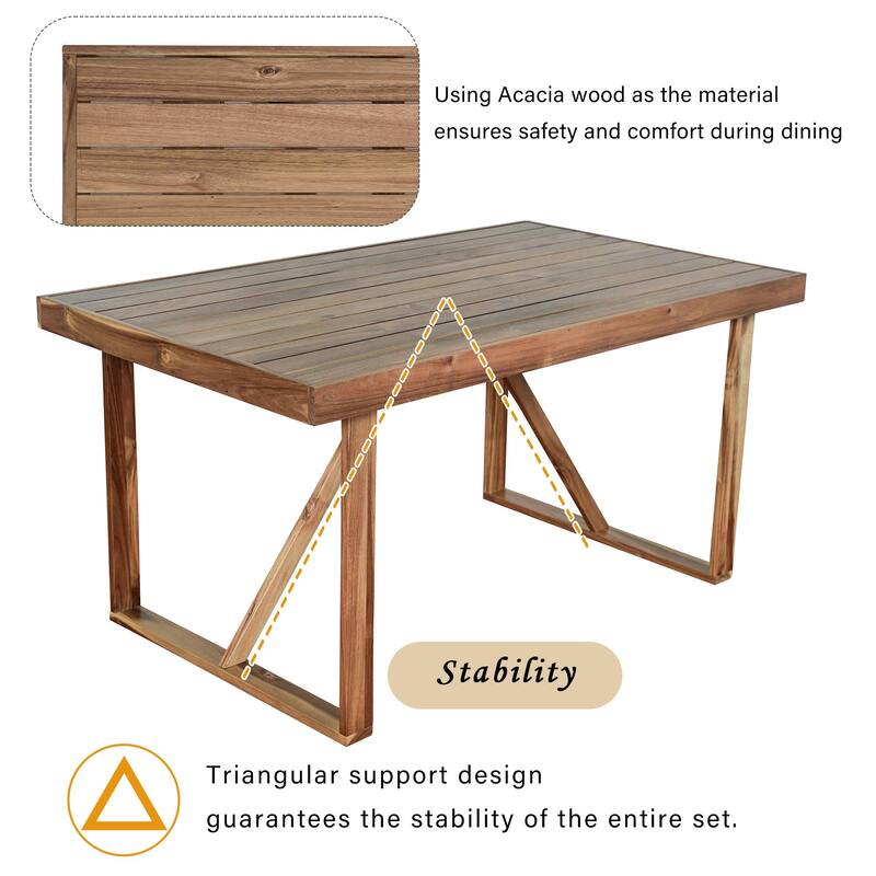 Premium Acacia Wood 6-Piece Outdoor Dining Set, Table, Bench & Chairs, Weather-Resistant Patio Furniture