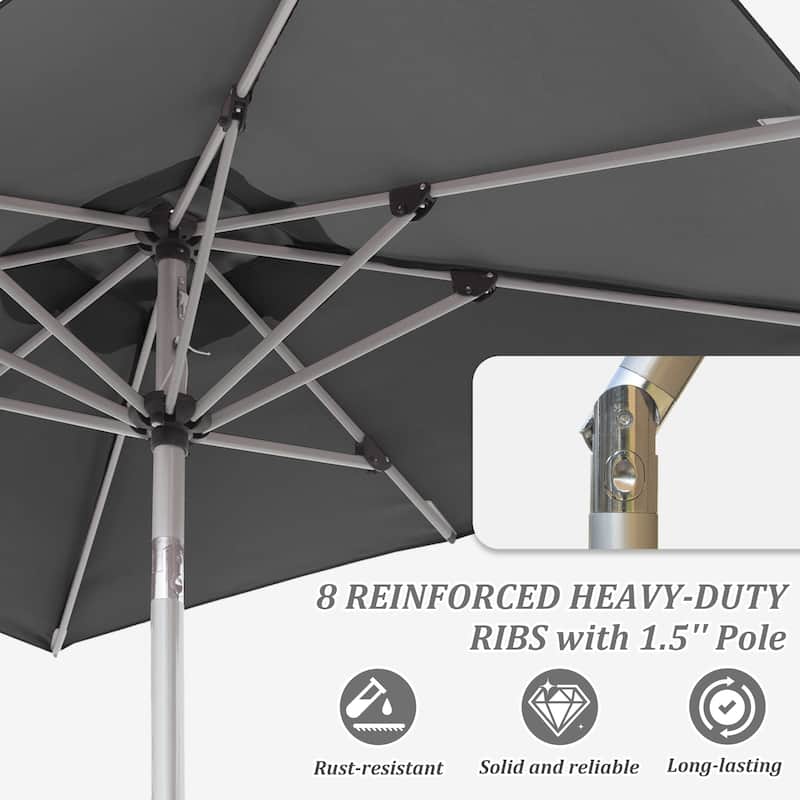 Rectangle Patio Umbrella with Crank Lift and Tilt, Grey (Base Excluded)