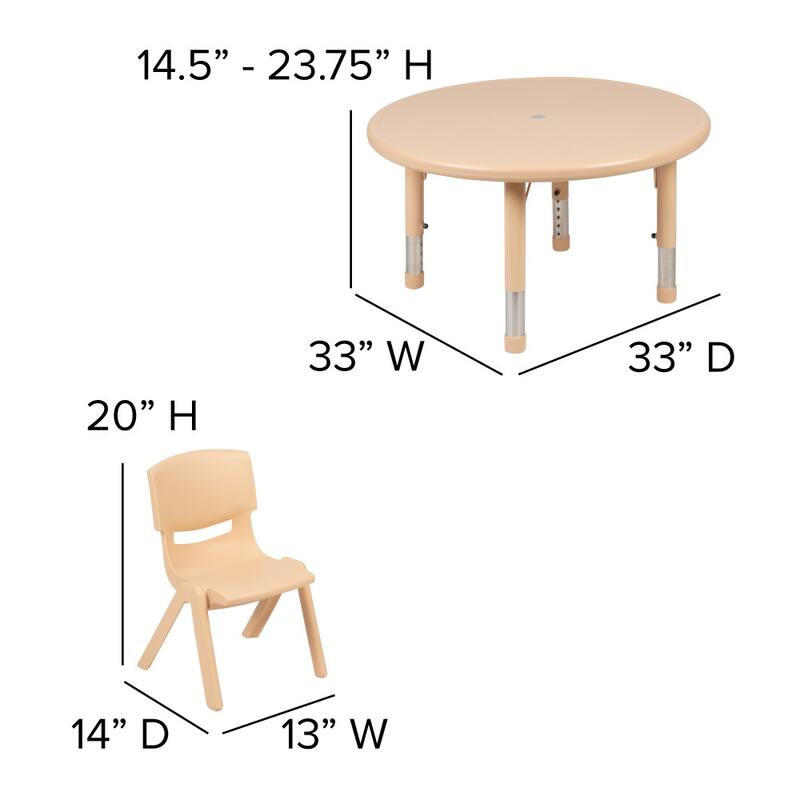 33" Round Plastic Height Adjustable Activity Table Set with Chairs