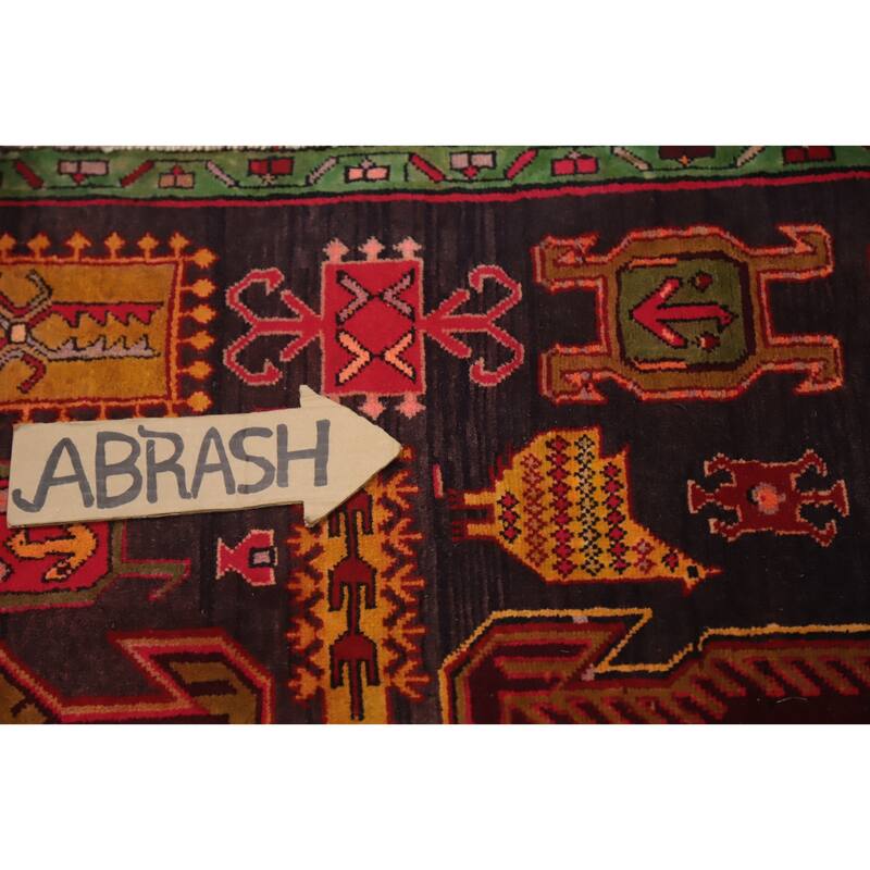 Hand Knotted Oriental 100% Wool Carpet Traditional Tribal Purples Ardebil Runner Rug - 9' 6'' X 3' 5''