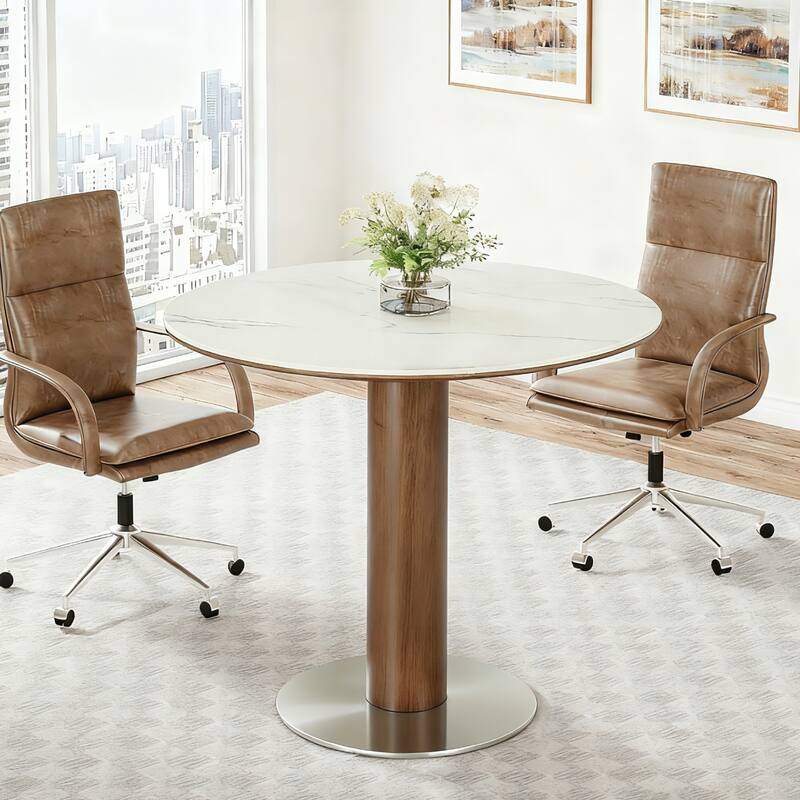 31.5 Inch Round Conference Table for 2-4, Office Meeting Table with Thicken Sintered Stone Tabletop - 31.5" Dia. x 29.53" H