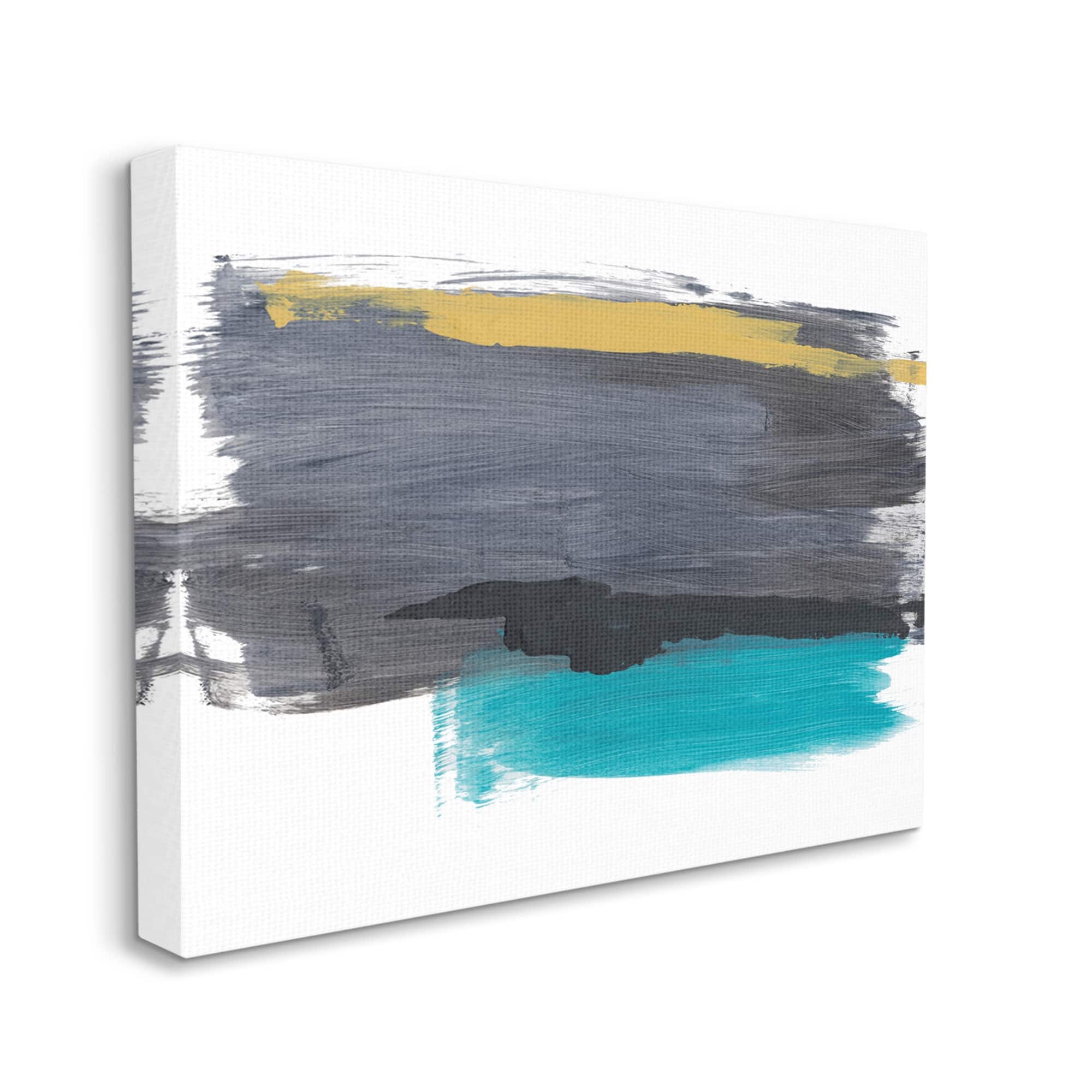 Stupell Abstract Brush Strokes Yellow Blue Grey Canvas Wall Art Bed
