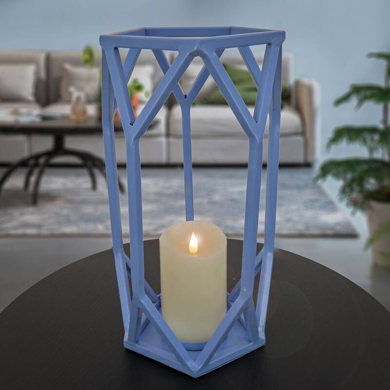 14" Candle Lantern with Glass Chimney, Ice Melt Blue by National Tree Company - 14 in