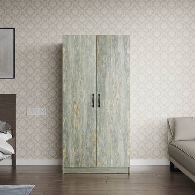 High Wardrobe And Kitchen Cabinet With 2 Doors and 1 Clothes Rail, Grey,Textured Veneer