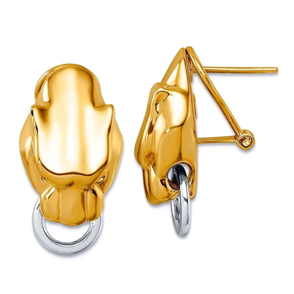 Curata Solid 18k Two-tone Gold Italian 24x13mm Panther Head Omega Back Earrings
