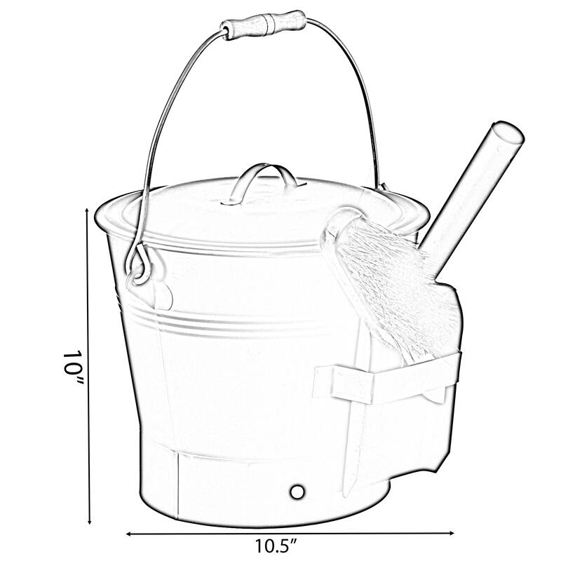 Black Iron Ash Bucket with Lid and Wood Handle Brush Use for Fire Pit, Wood Burning Stove and Grill