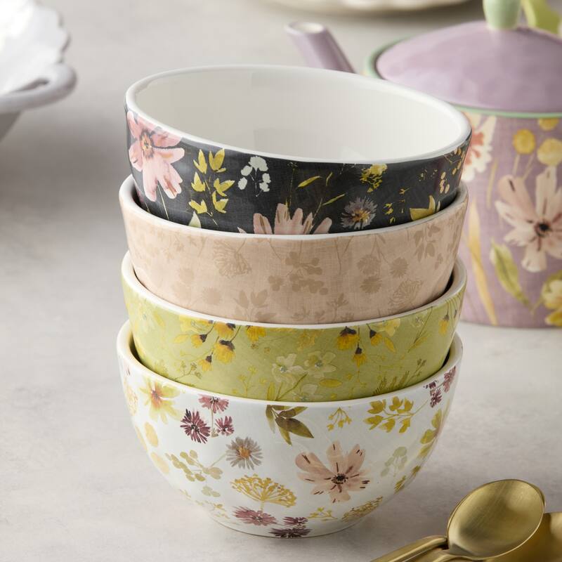 Certified International Wildflowers 5.25" Ice Cream/Dessert Bowls, Set of 4 Assorted Designs - 5.25"L x 5.25"W x 3.75"H