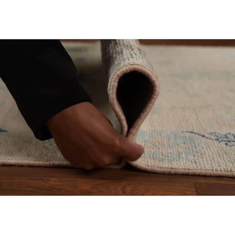 Hand Knotted Oriental 100% Wool Carpet Transitional All-Over Beige & Ivories Oushak Runner Rug - 9' 9'' X 3' 0''