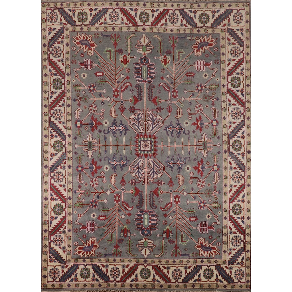 Gray Oushak Indian Area Rug Hand-Knotted Wool Carpet - 7'9"x 9'10"