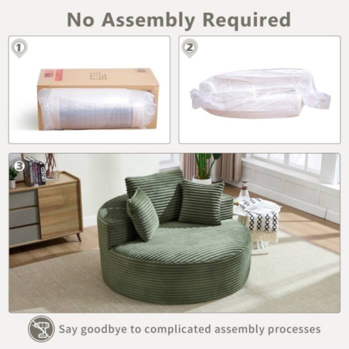 Round Memory Foam Sofa Bed, Cloud Sectional Couch with 3 Pillows for Living Room