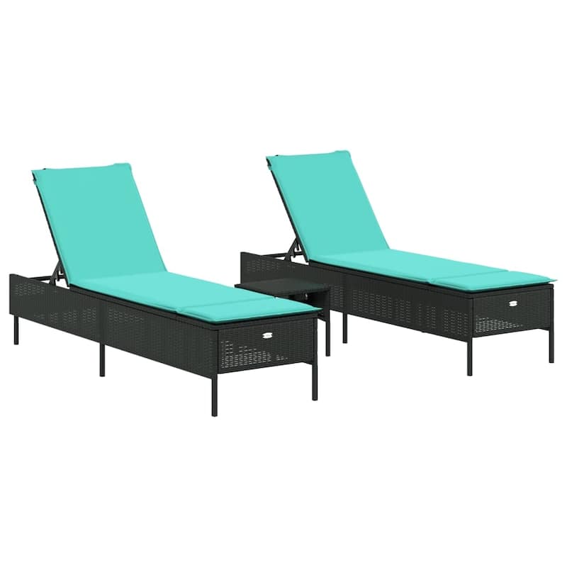 vidaXL Sun Lounger Set with Cushion Outdoor Chaise Lounge 3 Piece Poly Rattan