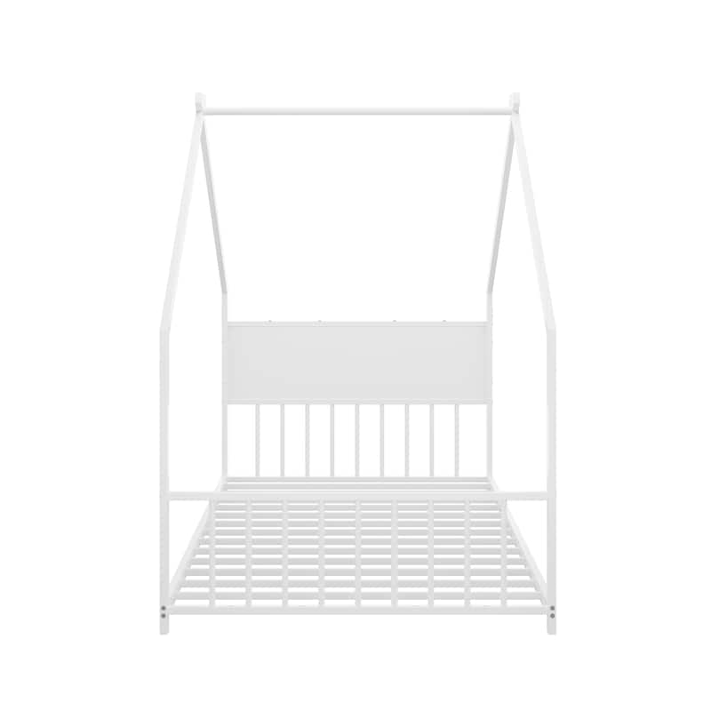 Twin Size Iron Canopy Bed with LED Lights and Slats for Kids