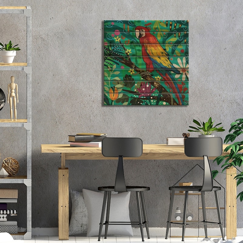 Scarlet Macaw Print On Wood by Magali Modoux - Multi-Color