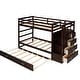 preview thumbnail 16 of 71, Space-Saving Bunk Bed with Twin Trundle and Stairs, Wood Bunk Beds with Storage Drawers and Guardrail for Kids Teens Adults
