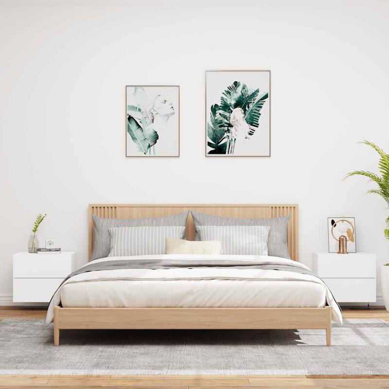 vidaXL Wall-mounted Bedside Cabinet Set of 2 White Engineered wood - 15.4 x 19.7 x 16.1 in