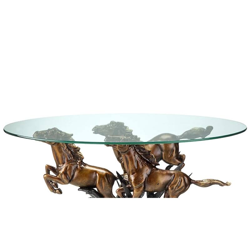 Galloping Horse Trio Metal And Glass Coffee Table - 21.5 X 42 X 24 inches