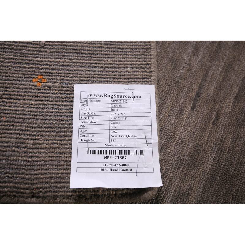 Earth Tone Striped Gabbeh Indian Area Rug Handmade Brown Silk Carpet - 8'1" X 9'9"