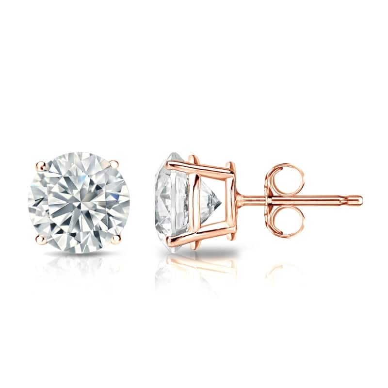 Auriya 14k Gold Lab Grown Round Diamond Stud Earrings 0.50 to 5.00 ct. tw. Push-Back (F-G VS) - Rose - 2.00 ct. tw.