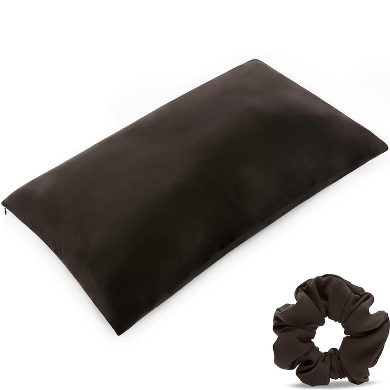 Beauty Pillow Cover Keeps Hair Tangle Free and Bonus Matched Scrunchie - Matt Black - King - 20" x 36"