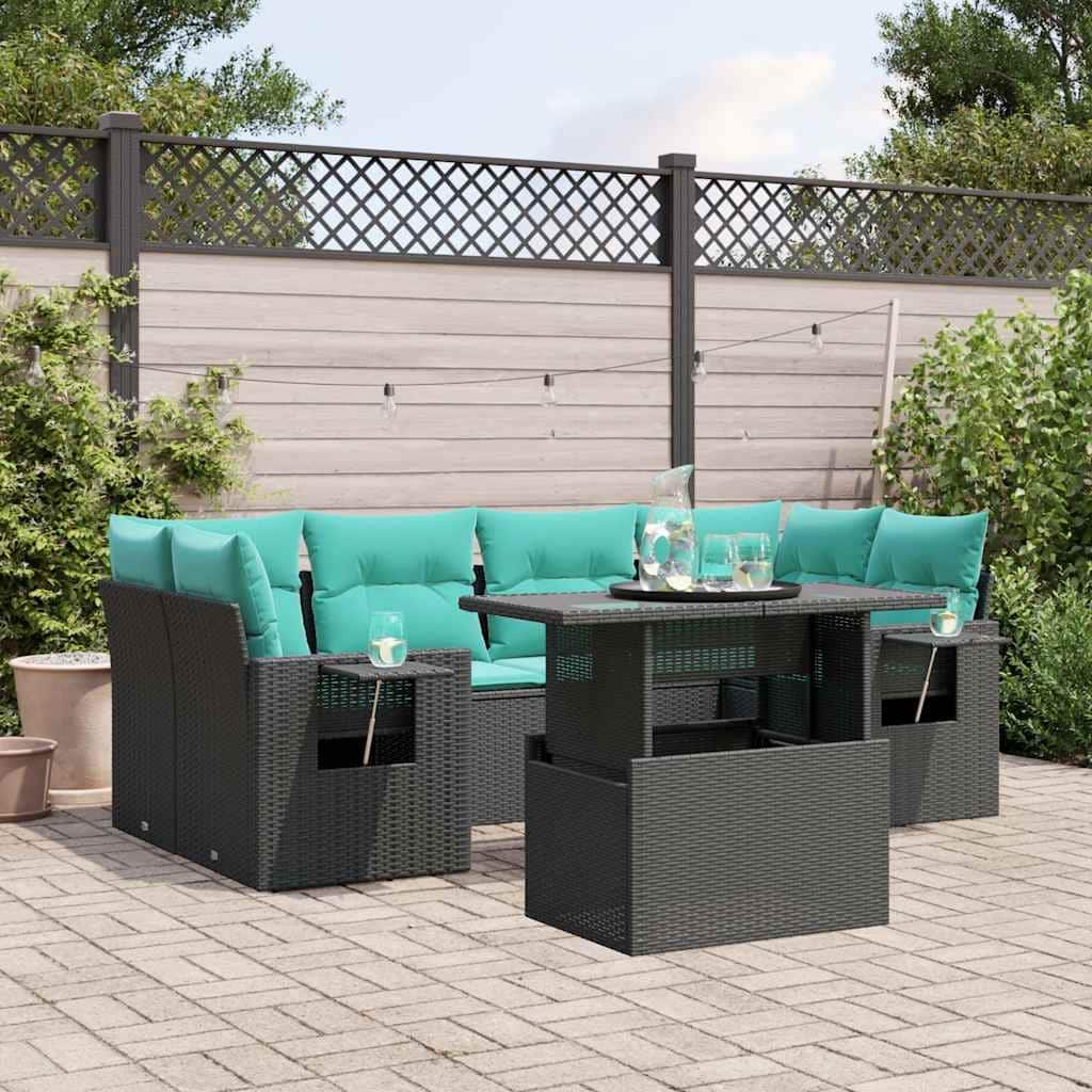 vidaXL Patio Sofa Set with Cushions Table and Couches 7 Piece Poly Rattan