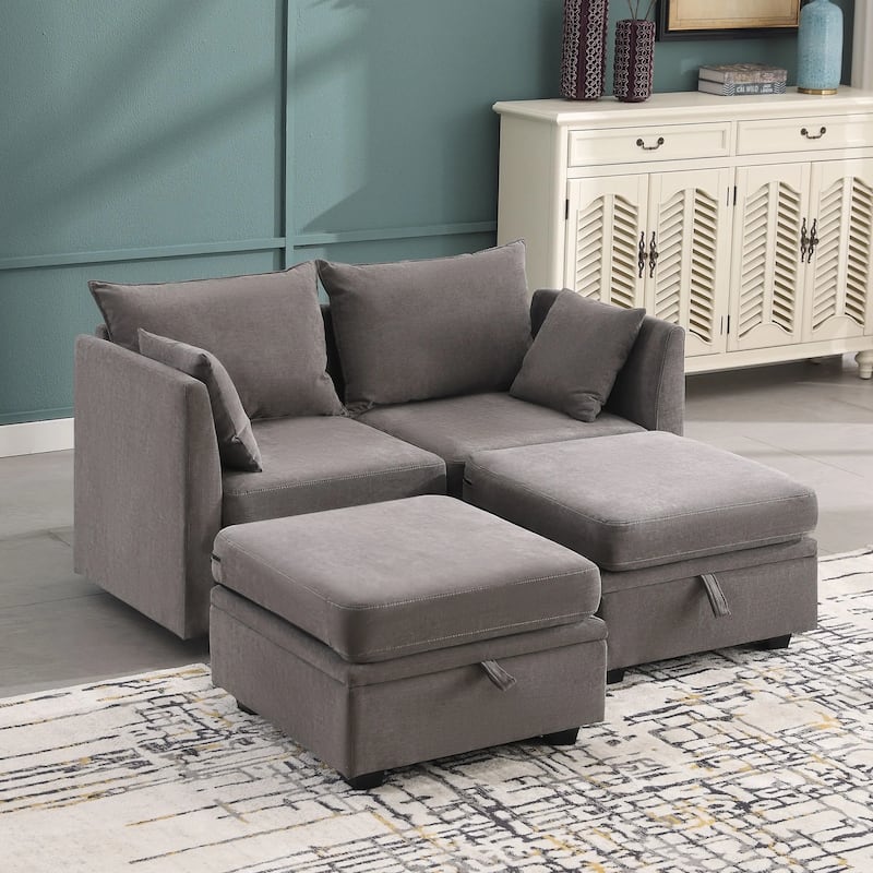 Modern Double Seating Sectional Sofa With Ottoman and Storage Space
