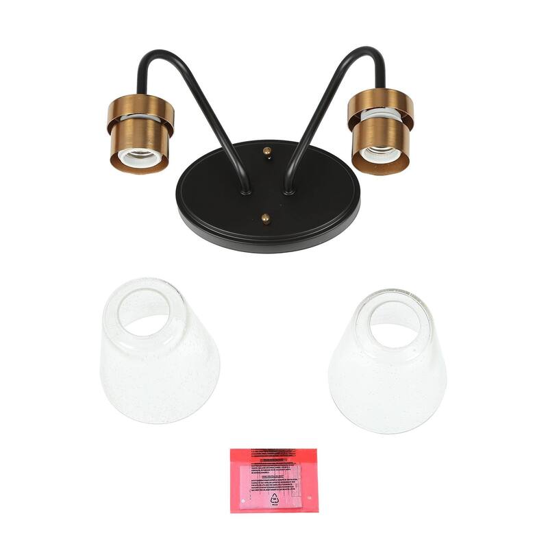 Modern Black Gold Bathroom Vanity Light Wall Sconces with Seeded Glass