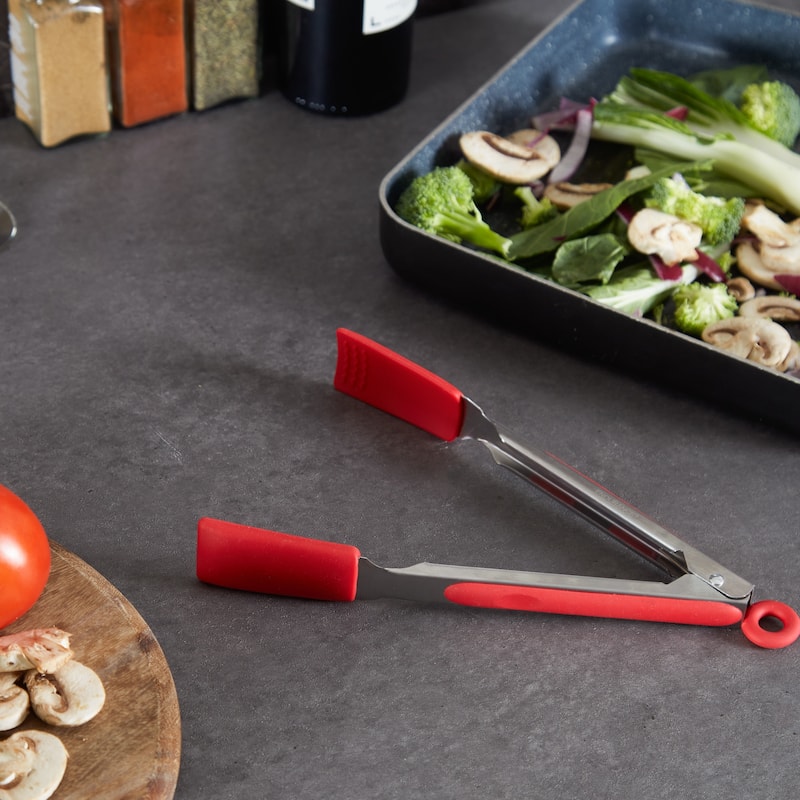 10.75-Inch Non-Slip Locking Tongs - Black or Red