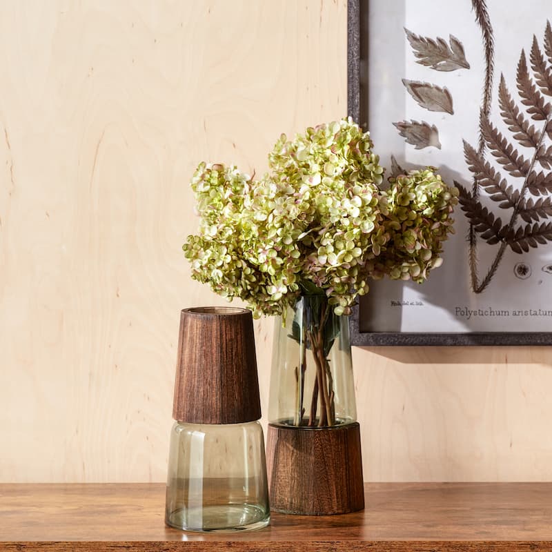 Tapered Glass Vase with Wood Accent (Set of 2)