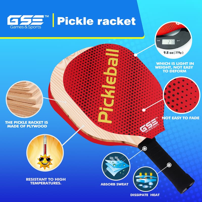 GSE™ Pickleball Paddles Set with 2 Wooden Pickleball Rackets, 2 Indoor & 2 Outdoor Pickleball Balls, Mesh Carrying Bag