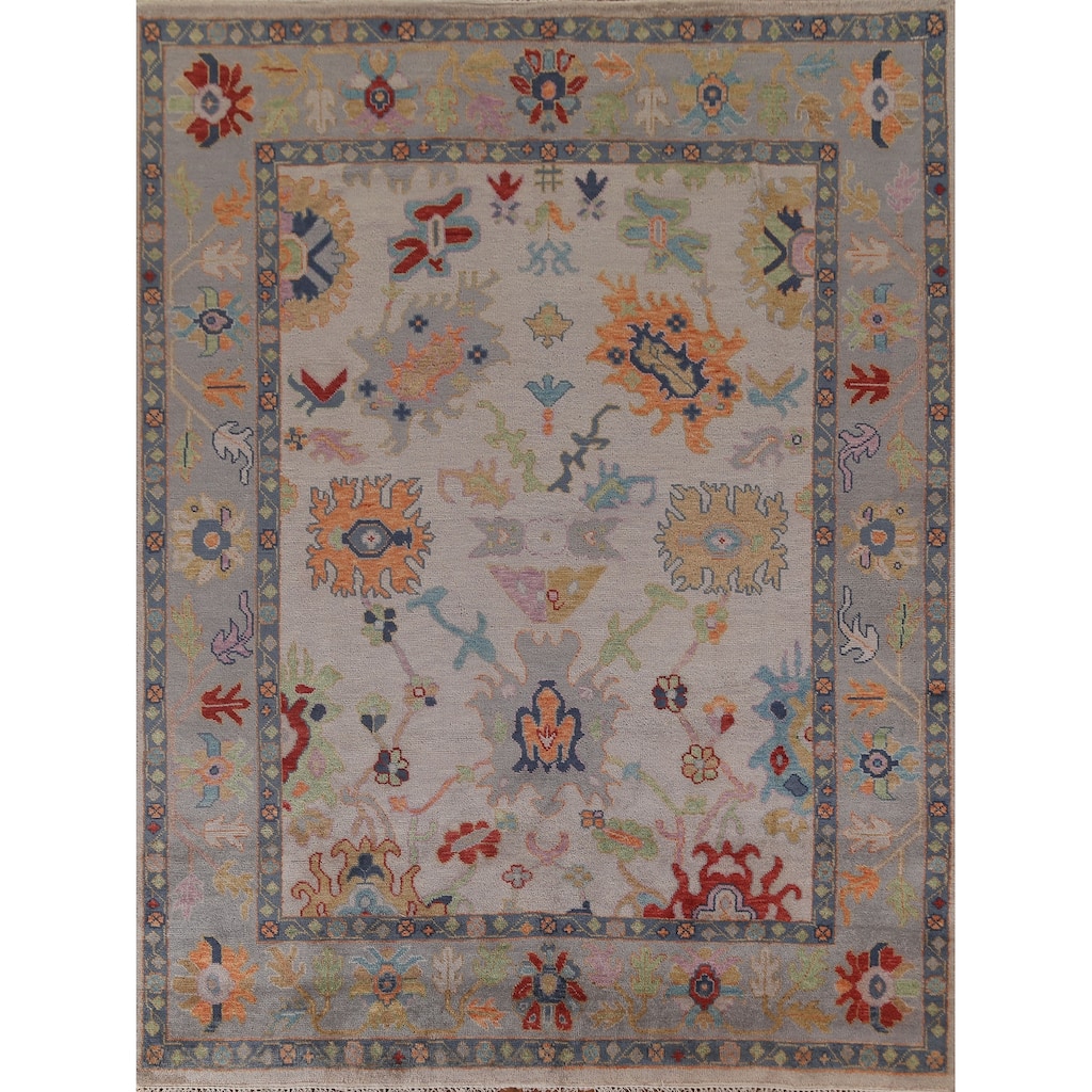 Earth Tone Floral Oushak Indian Area Rug Handmade Wool Carpet - 8'1"x 9'10"