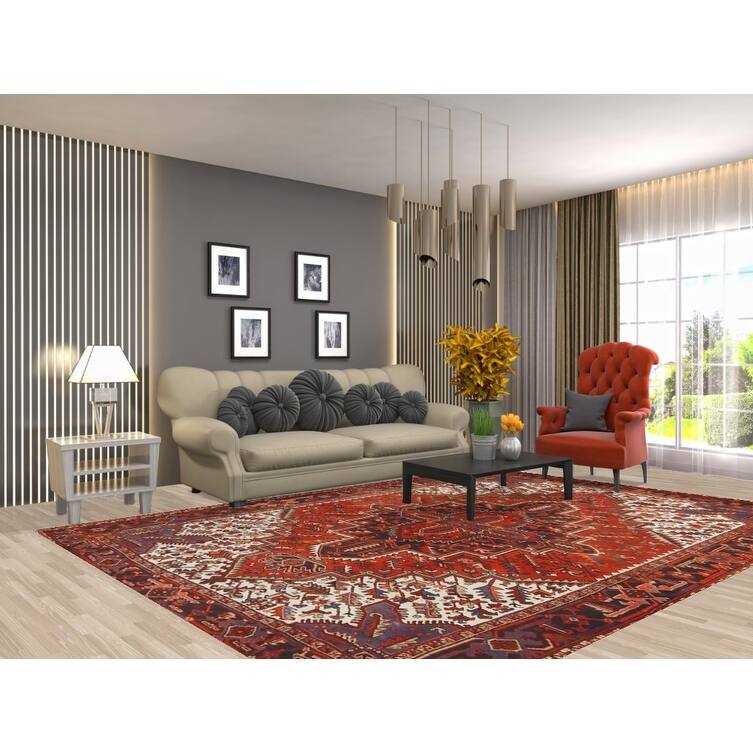 Hand Knotted Oriental 100% Wool Carpet Traditional Medallion Oranges & Rust Heriz Area Rug - 10' 5'' X 7' 9''