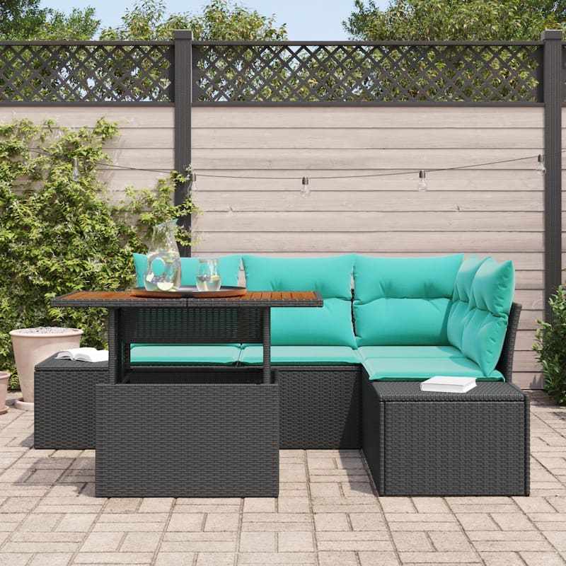 vidaXL 5 Garden Sofa Set with Cushions Black/Grey Poly Rattan - 82.3 x 60.6 x 27.2
