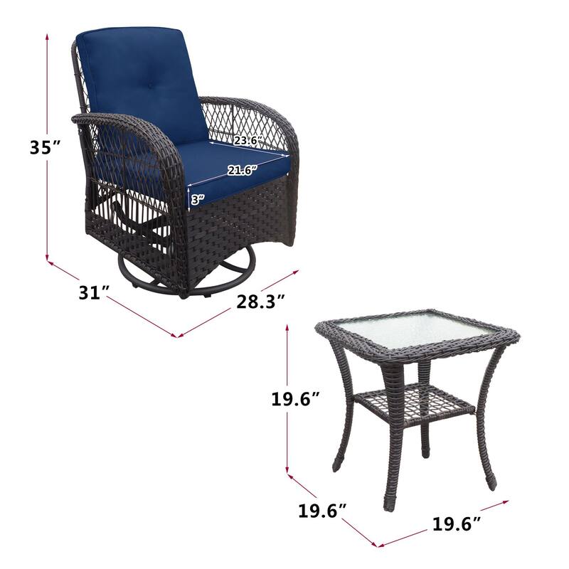 360-Degree Patio Wicker Swivel Rocker Chairs Set