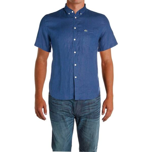 Shop Lacoste Mens Big Tall Casual Shirt Linen Short Sleeves 2xl Overstock 23142184