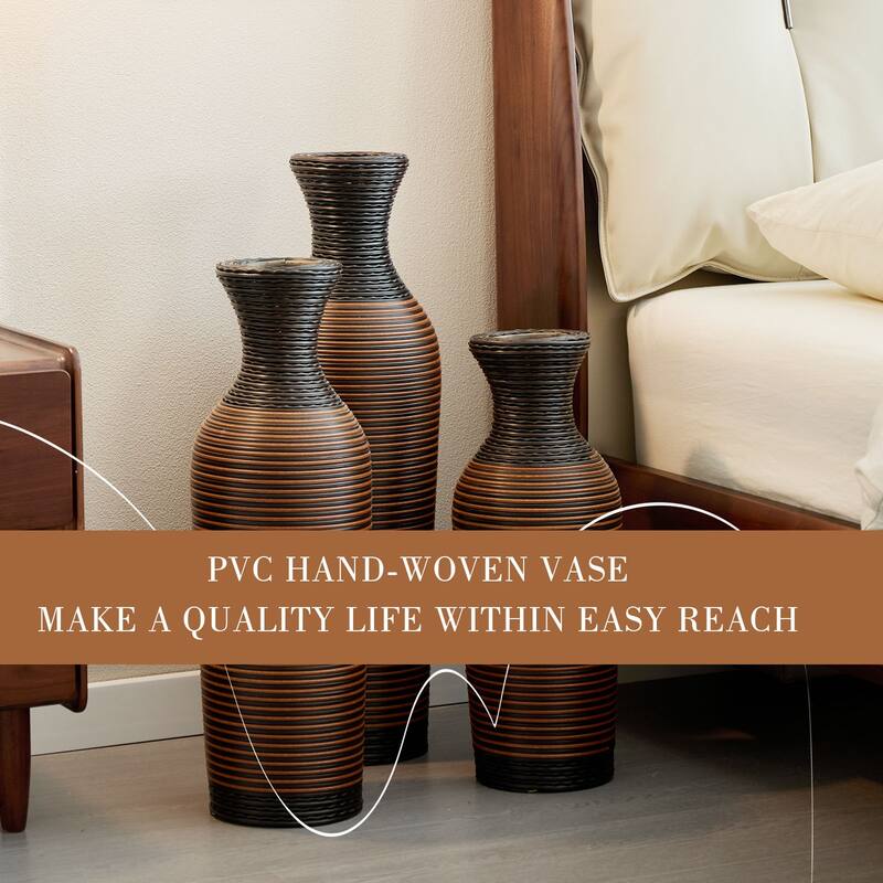 Hand-Woven PVC Rattan Floor Vase