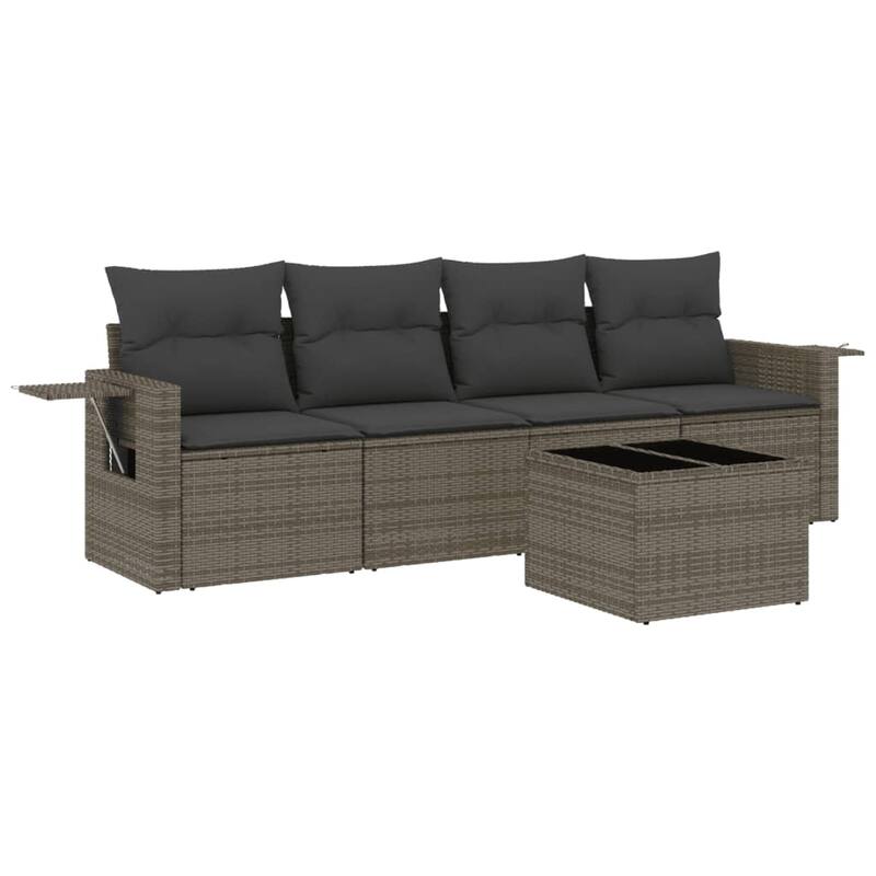 vidaXL Patio Sofa Set with Cushions Outdoor Furniture 5 Piece Poly Rattan