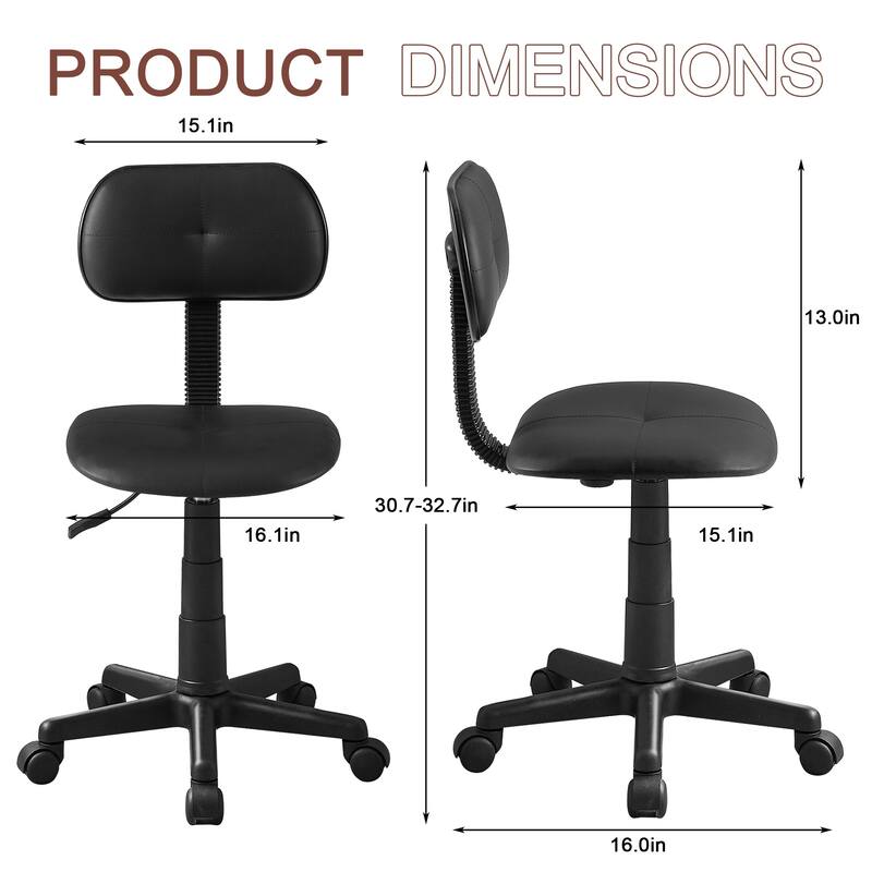 VECELO Modern PU Leather Armless Office Chair 360° Swivel Adjustable Height Desk Chair for Home Office & Vanity