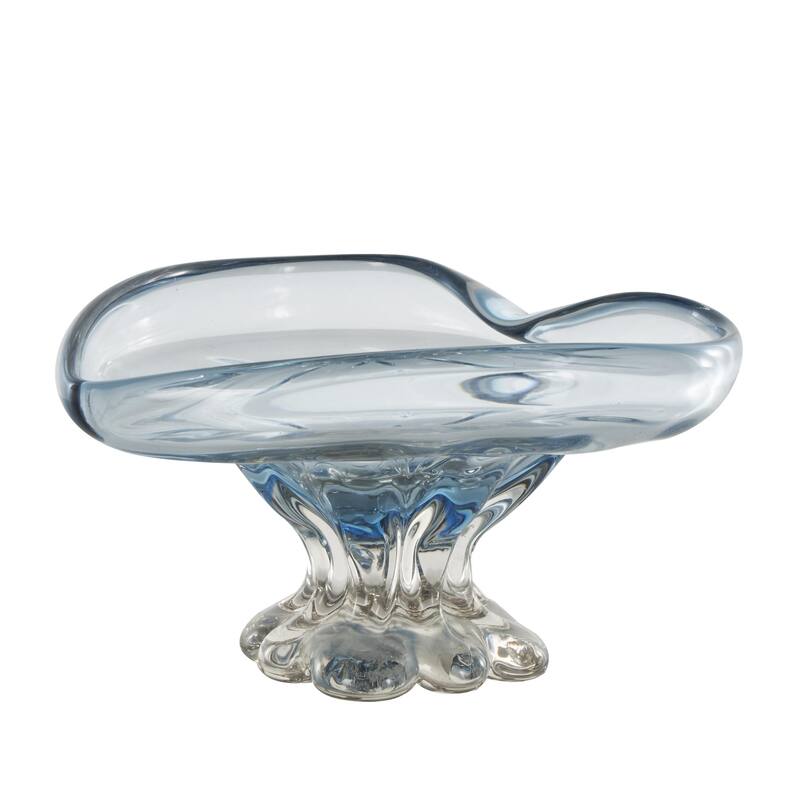 Glass Heart Ombre Decorative Bowl with Folded Curve Opening and Scalloped Base - Blue - Roche River Decor