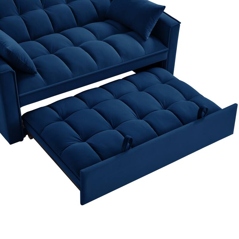 Tufted Loveseat with Pull-Out Bed, Armrests & Storage - Space-Saving Velvet Sofa