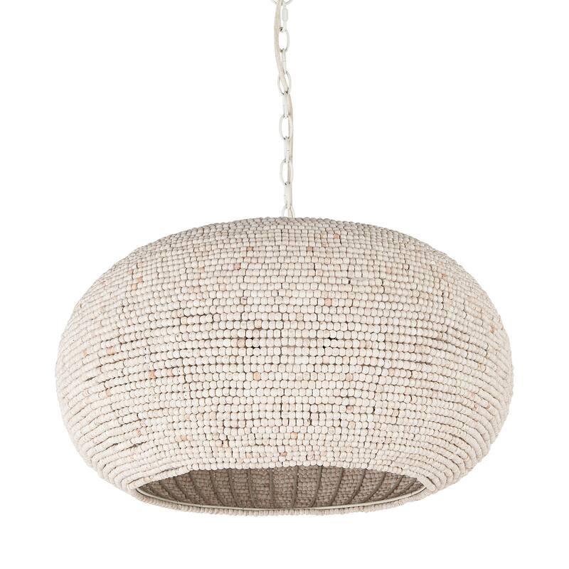 Theta White-Washed Beaded 3 Bulb Oval Chandelier - White