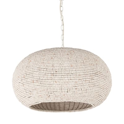 Theta White-Washed Beaded 3 Bulb Oval Chandelier