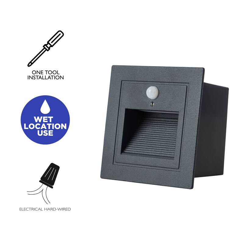 C Cattleya Black Aluminum Hardwired Motion Sensing Outdoor Step Light