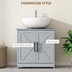 preview thumbnail 11 of 32, HOMCOM Pedestal Sink Storage Cabinet, Farmhouse Freestanding Bathroom Sink Cabinet with 2 Barn Doors and Adjustable Shelf, White
