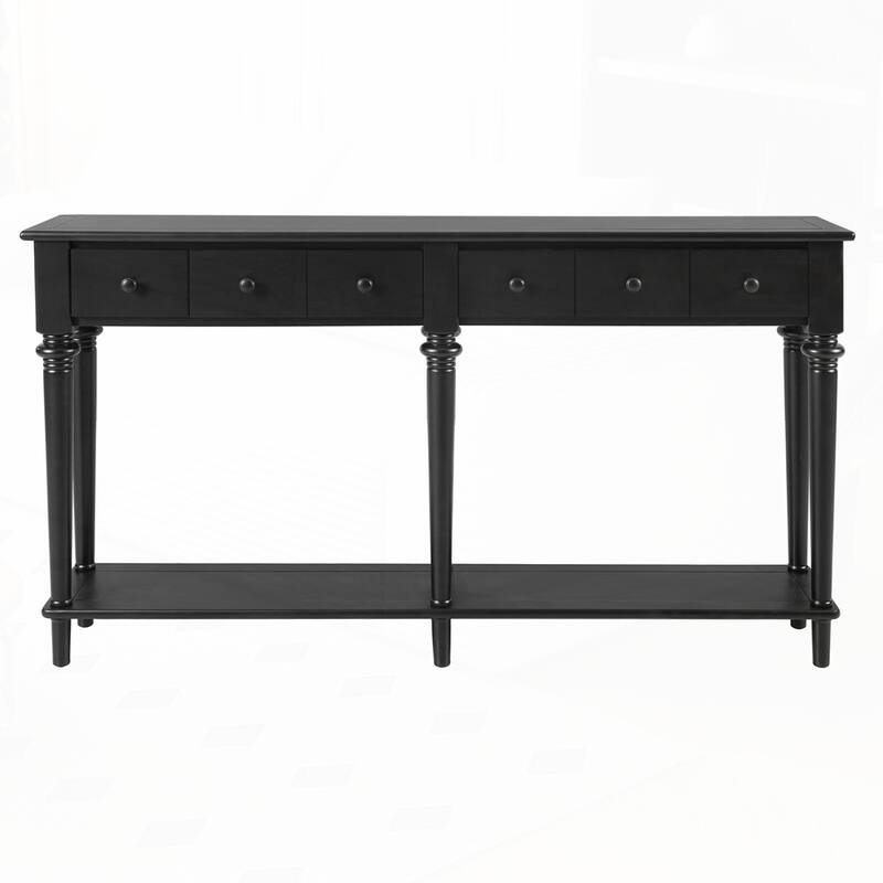 Retro Console Table with Open Shelf and 4 Drawers for Entryways