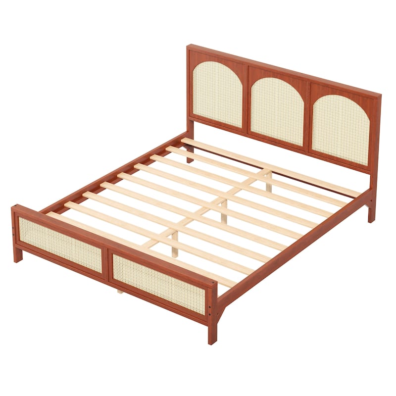 Rattan Inlay Wood Platform Bed by Harper&Bright Designs