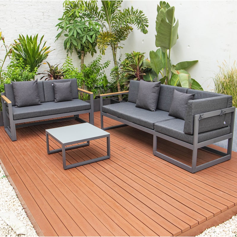 Chelsea 3-Piece Adjustable Headrest All-Weather Sectional Set in Aluminum Frame with Removable Cushion Covers for Indoor/Outdoor