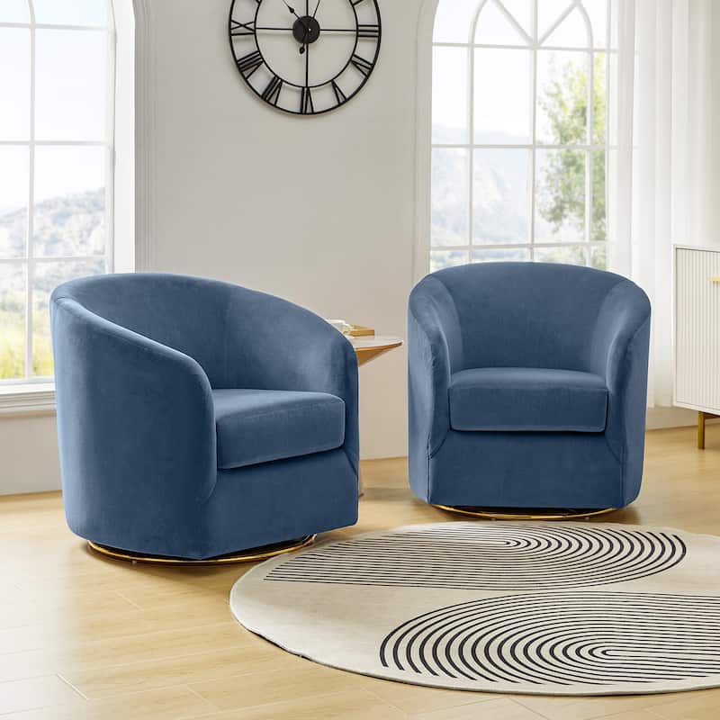 Eleuterio Modern Upholstered Swivel Accent Barrel Chair with Metal Base Set of 2 by HULALA HOME