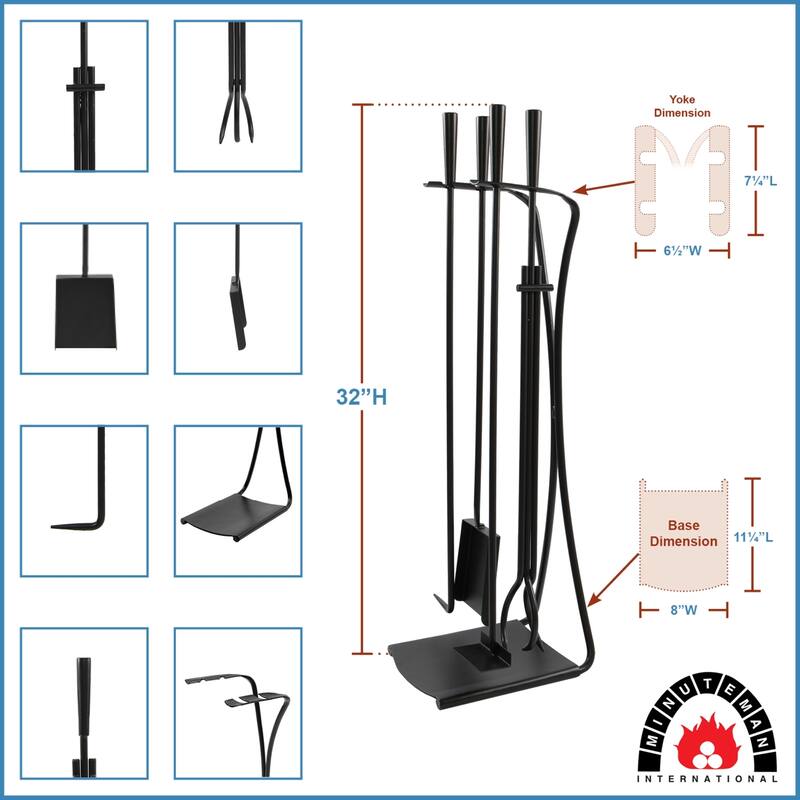 Achla Designs Modern Park Avenue Fireplace Set of 4 Tools, 32.5 Inch Tall