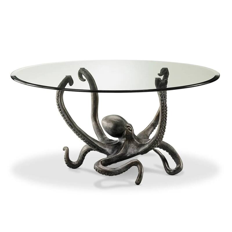 Spi Home Cast Aluminum Glass Top Octopus Coffee Table - 17.5 X 36 X 36 inches